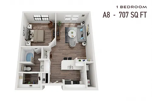 Floor plan One Bedroom A8p Renovated