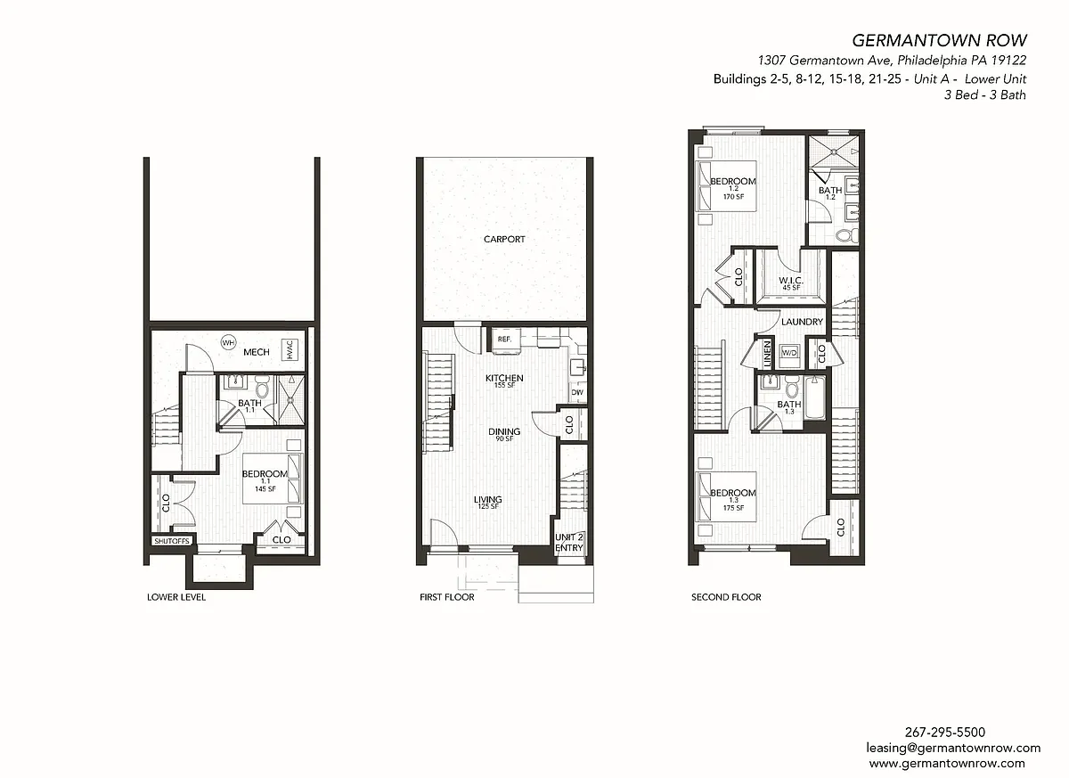 Floor plan Townhome Unit A Interior with Parking