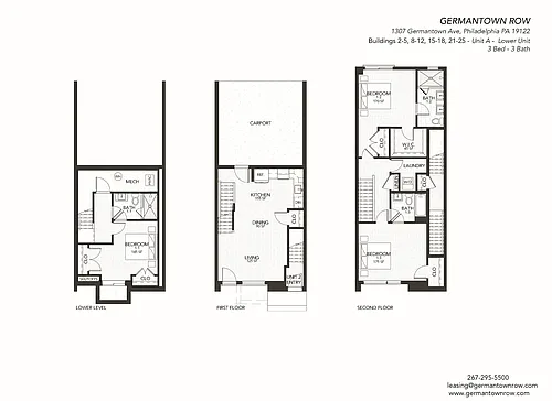 Floor plan Townhome Unit A Interior with Parking