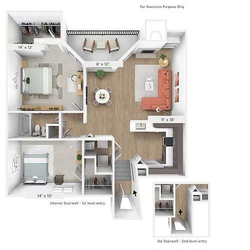 Floor plan The Bay 2 BR 1 BA