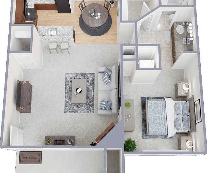 1 Bed 1 Bath Flat Floorplan Diagram