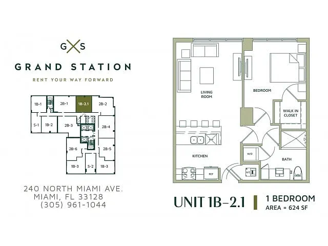 Floor plan 1 Bed 1 Bath (1B-2.1)