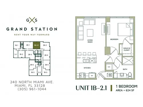 Floor plan 1 Bed 1 Bath (1B-2.1)