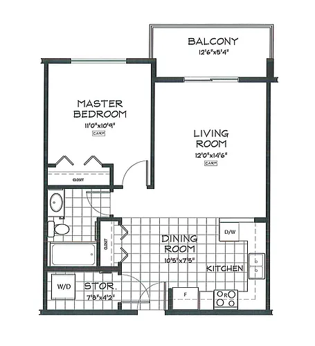 Floor plan 1 Bed 1 Bath C