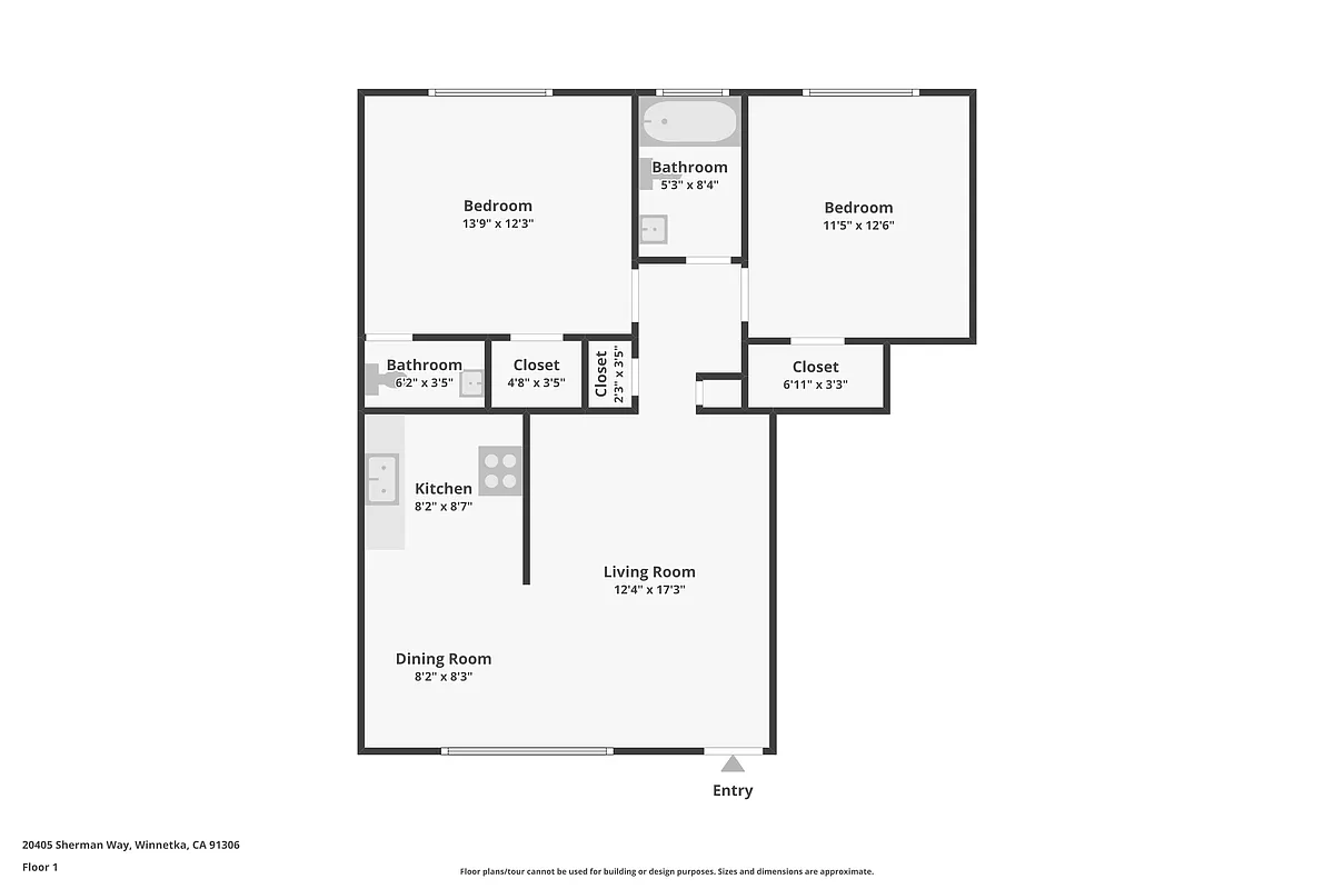 Floor plan 2 Bedroom 1 Bath
