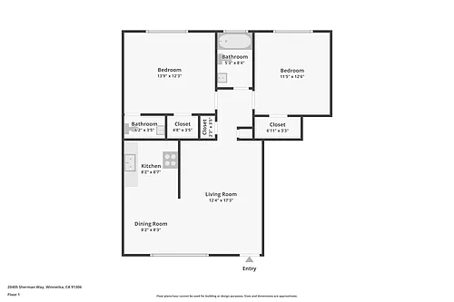 Floor plan 2 Bedroom 1 Bath