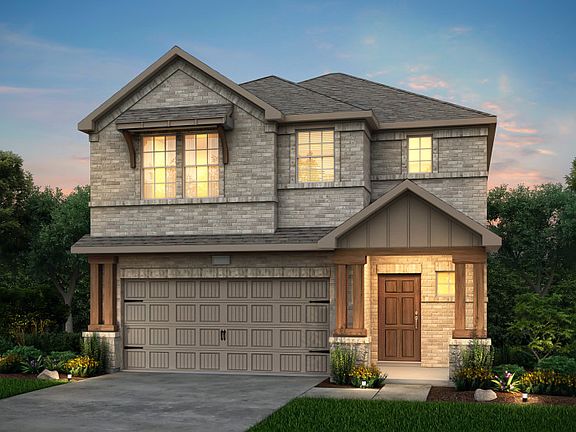 The Alexander, a two-story home with 2-car garage, shown with Home Exterior R