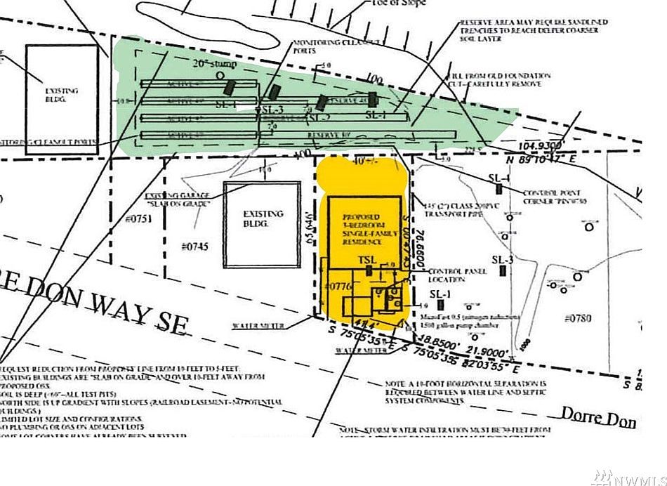 Actual Site in yellow. Septic Easement in Green