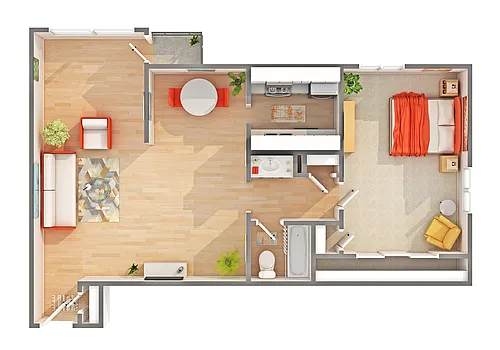 Floor plan 1 BR x 1 BA with Sunrise View - B