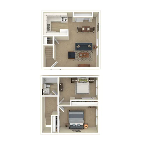 Floor plan Two Bed 1.5 Bath Townhome