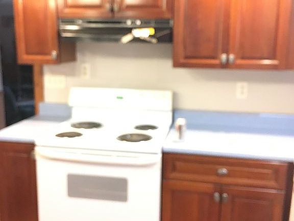 Cherry cabinets.  New stove