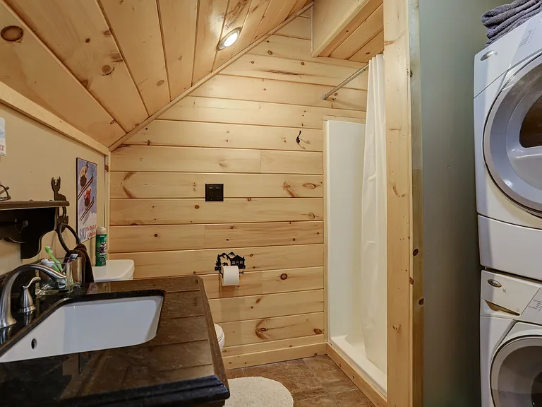 Bathroom with stackable washer and dryer