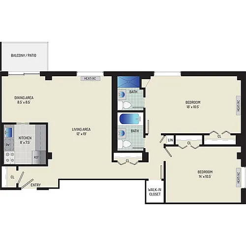 Floor plan 2 Bedrooms + 2 Baths