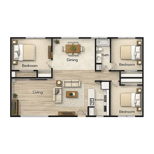 Floor plan 2 Bedroom 1 Bathroom