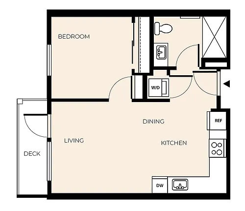 Floor plan 1 Bed 1 Bath (A6)
