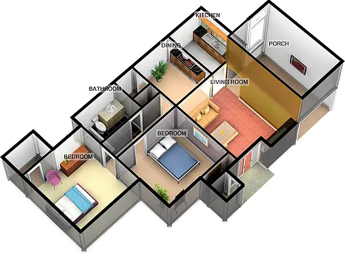 Floor plan 2 Bed, 1 Bath (60% Income Restricted)