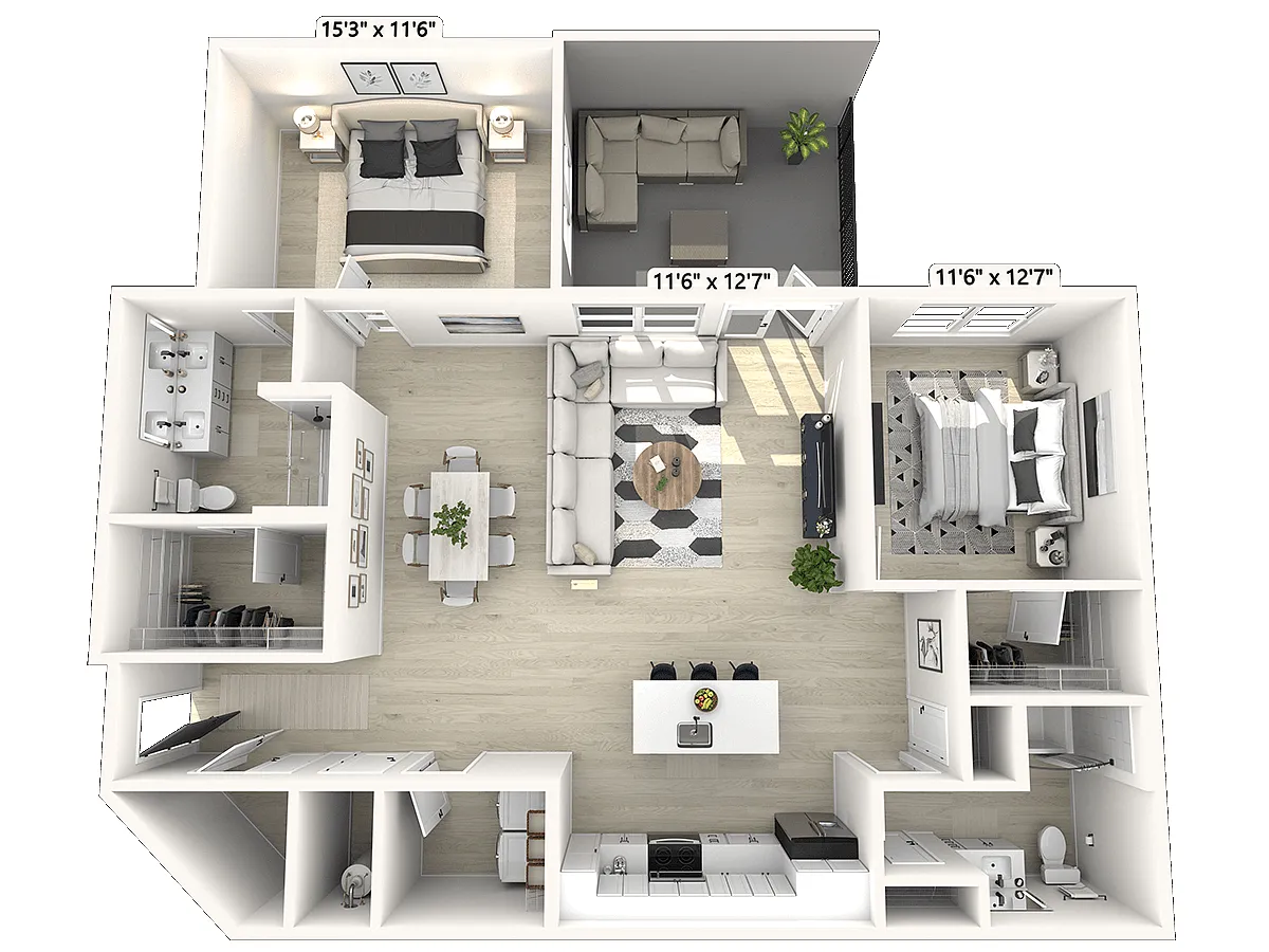 Floor plan C71 - 2 Bedroom 2 Bathroom