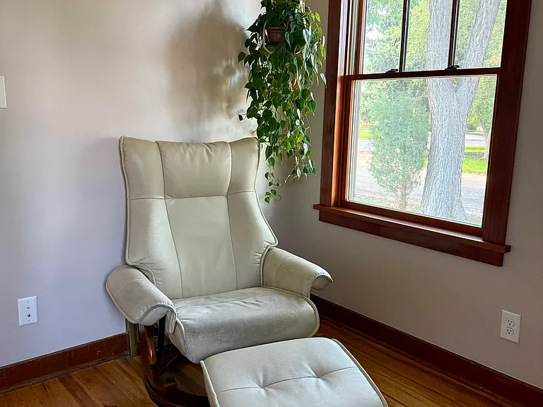 Cozy reading corner in the home office, filled with natural light