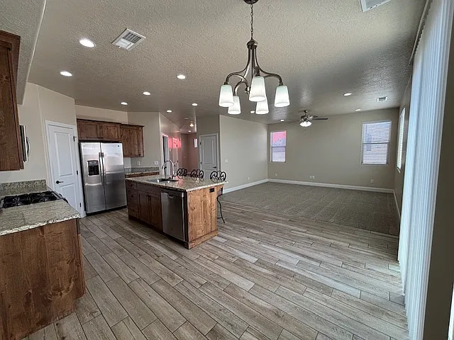 Kitchen, dining room, family room