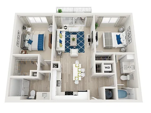 Floor plan B1-2BR-2BA-966sf