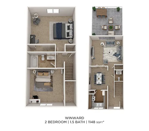 Floor plan Two Bedroom 1.5 Bath
