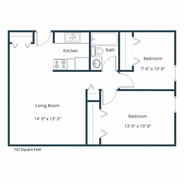 Floor plan Two Bedroom 21B
