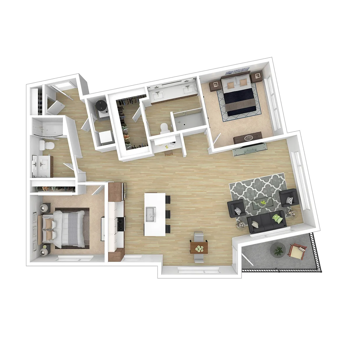 Floor plan 2 Bed 2 Bath Premium (1,257-1,355 Square Feet)