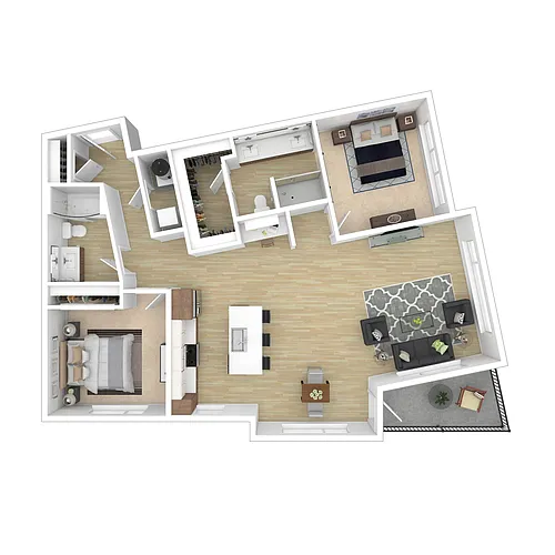 Floor plan 2 Bed 2 Bath Premium (1,257-1,355 Square Feet)