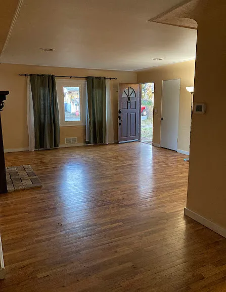 View of living room from dining nook.