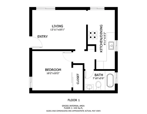 Floor plan 1 Bed 1 Bath