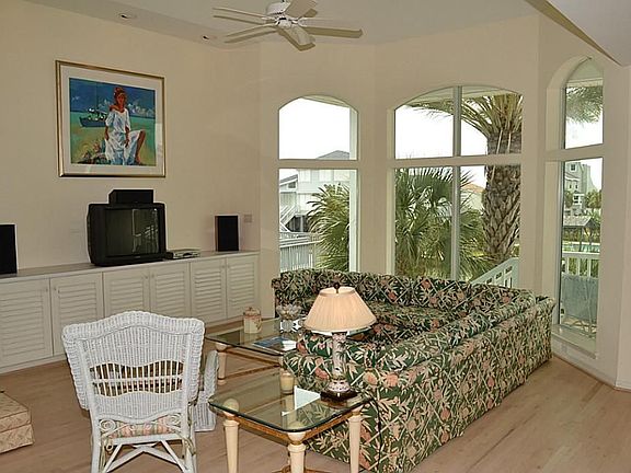 Living area with view of canal.