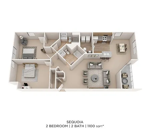 Floor plan Two Bedroom 2 Bath-1100 sqft