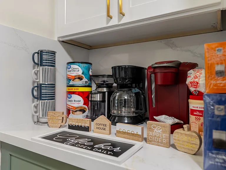 Your perfect brew awaits at this fully stocked coffee bar.