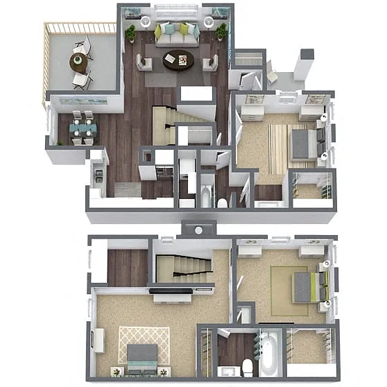 Floor plan C1: 3 Bed 2 Bath Townhome