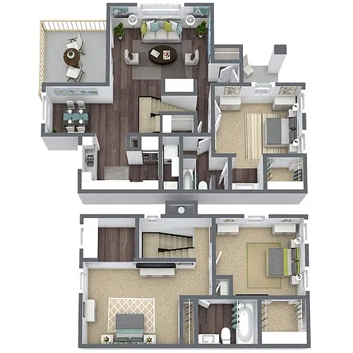 Floor plan C1: 3 Bed 2 Bath Townhome