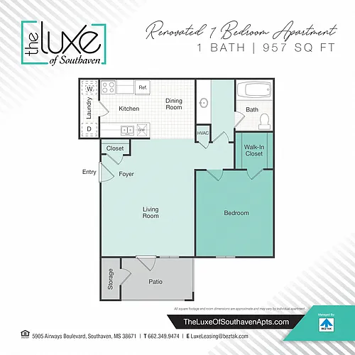 Floor plan 1 Bedroom Renovated - 958