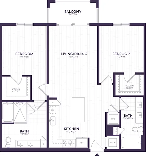 Floor plan 2 Bed/2 Bath-B1