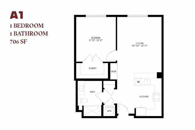 Floor plan Orlo One Bedroom A1