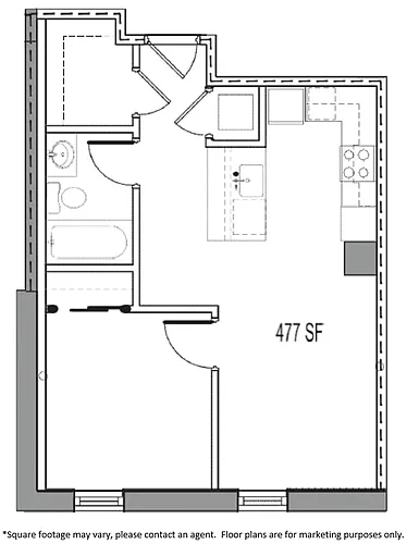 Floor plan 1 BED 1 BATH APT B-4