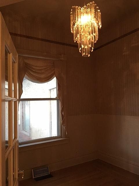 Large Bedroom with Period Wallpaper, Chandeleir, and custom