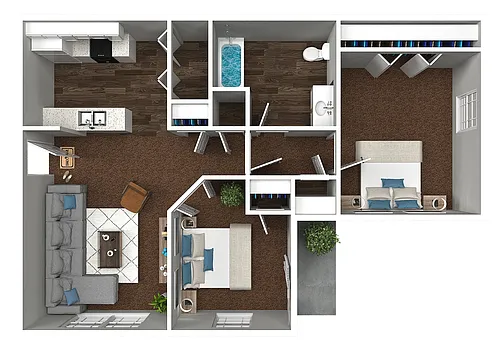 Floor plan 2 Bedroom 1 Bath
