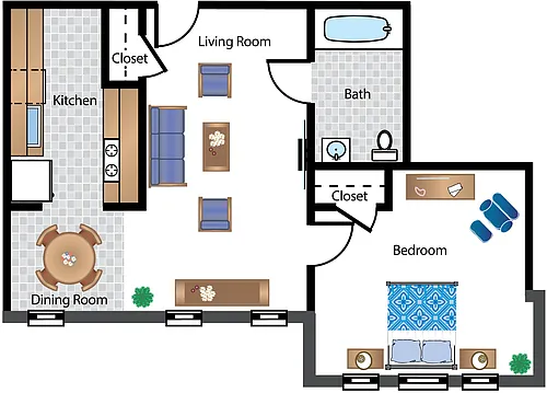 Floor plan Renovated 1 Bedroom 05 Tier