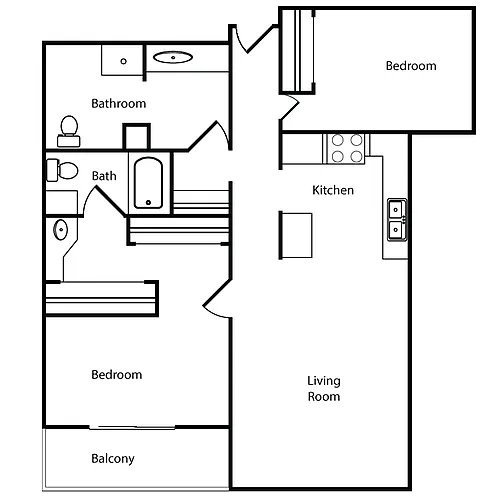 Floor plan 2 Bed, 2 Bath A