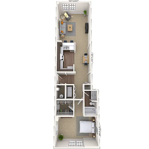 Floor plan Traditional 1x1 1112 SF