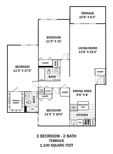 Floor plan 3 Bedroom Terrace
