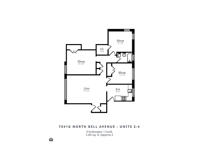 Floor plan 3 Bedroom | 1 Bath (D1)