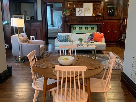 Huge living and dining space with beautiful woodwork