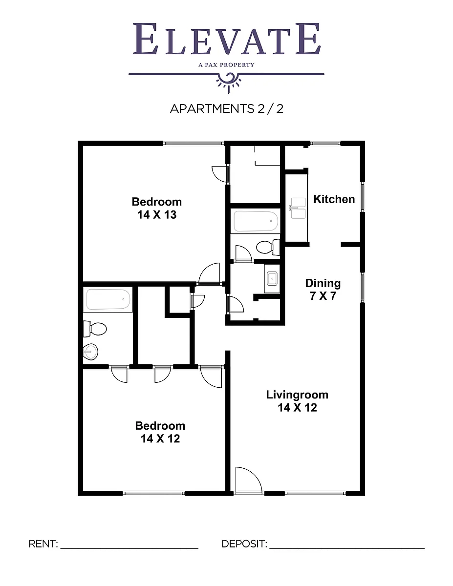 Floor plan 2bd/2bth flat
