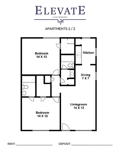 Floor plan 2bd/2bth flat