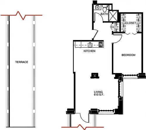 Floor plan 1 Bed/1 Bath-S A26